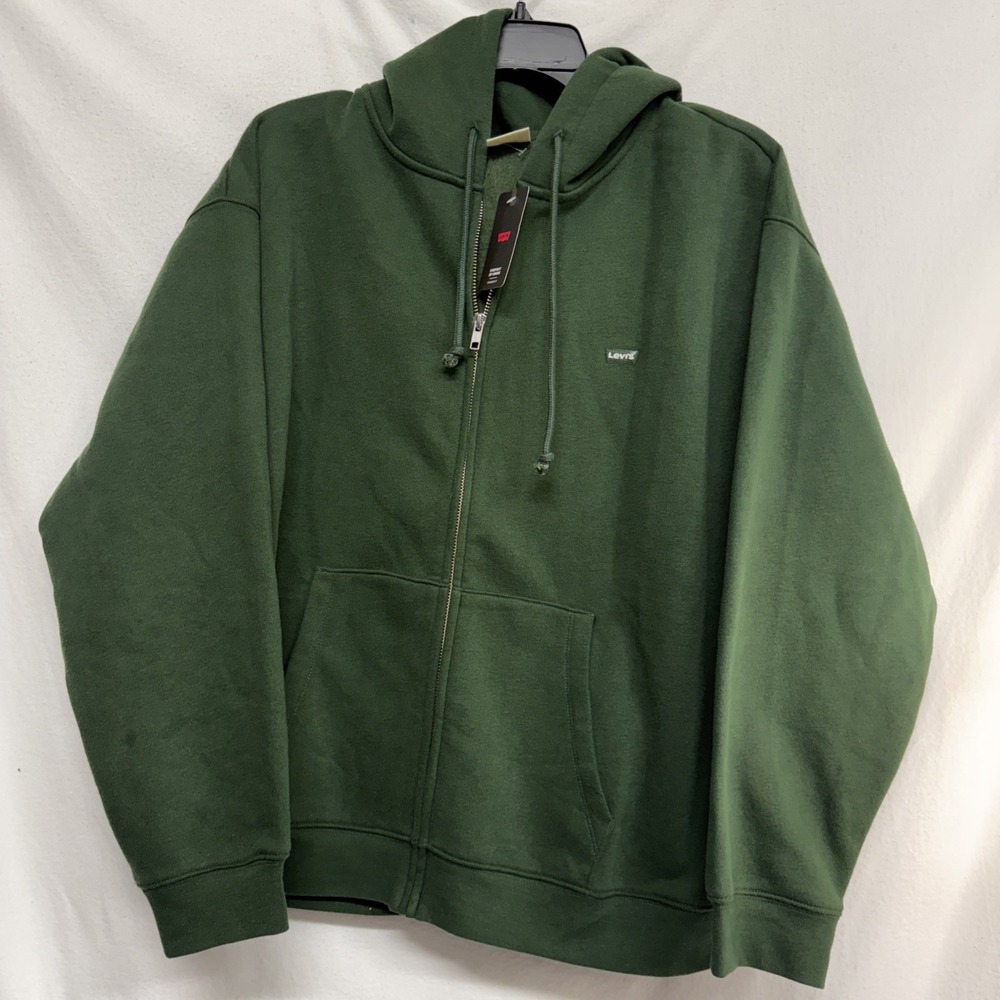 Levis Hoodie Mens XLGreen Embroidery Full Zip Pockets